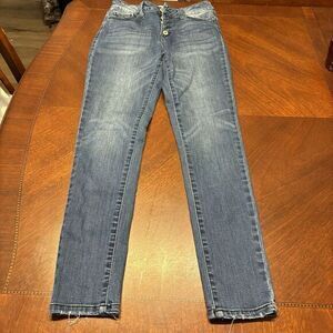Kancan Womens Jeans Curvy Skinny Blue Denim Button Fly Medium Wash Mid‎ Rise 27